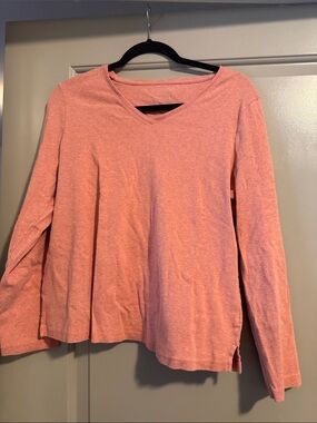 Talbots Heathered Coral V-Neck Long Sleeve Top